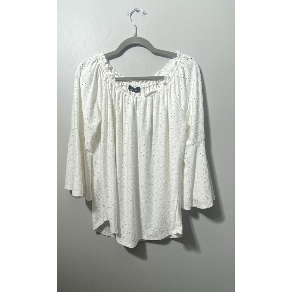 Melissa Paige Women's White Eyelet Top Size L Oversized Resort Boho Cowgirl